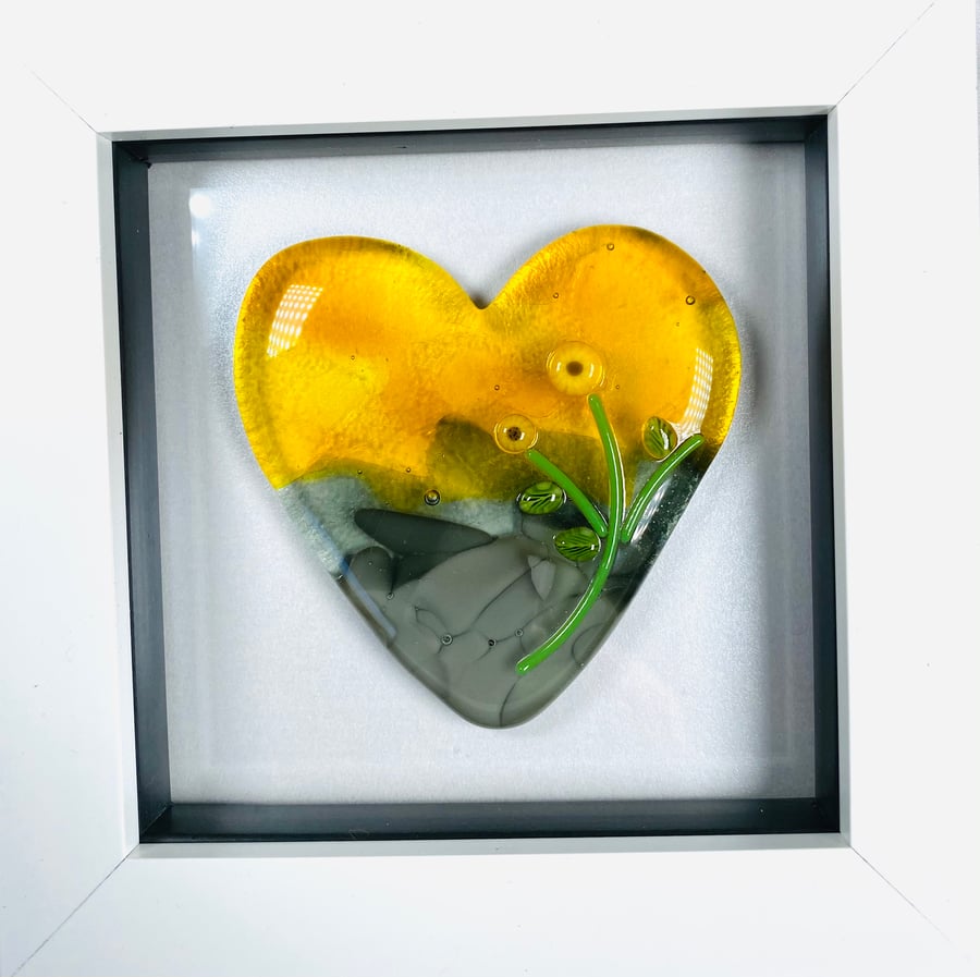  glass  heart in a box frame, glass art