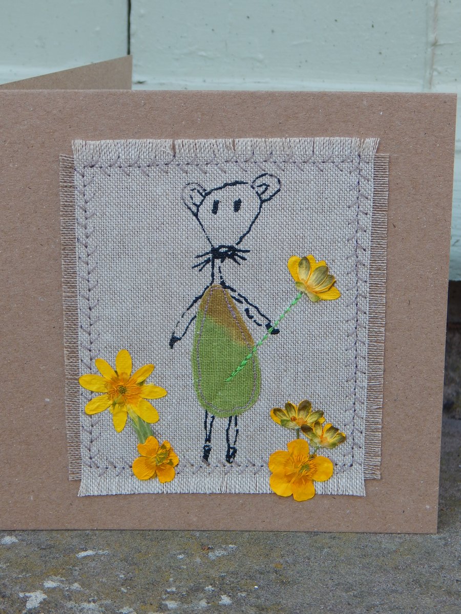 Muriel Mouse - Screen printed and pressed flowers