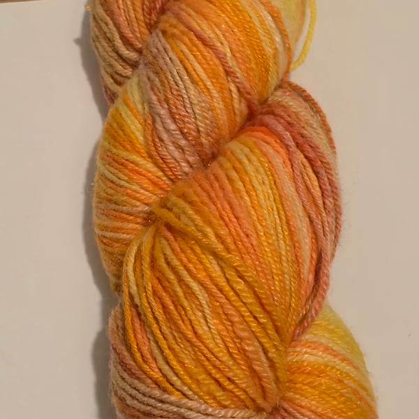 Handspun yarn - Orange, yellow - Merino, stellina, silk blend