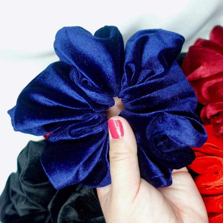 Blue Velvet maxi Oversized Scrunchies, XL Size Handmade Only Blue Left