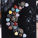 Celestial Crescent Moon Gemstone Art on Velvet – Handmade Galaxy Wall Decor