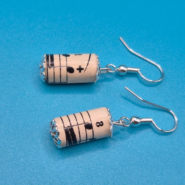 Small music notes dangling paper beaded earrings