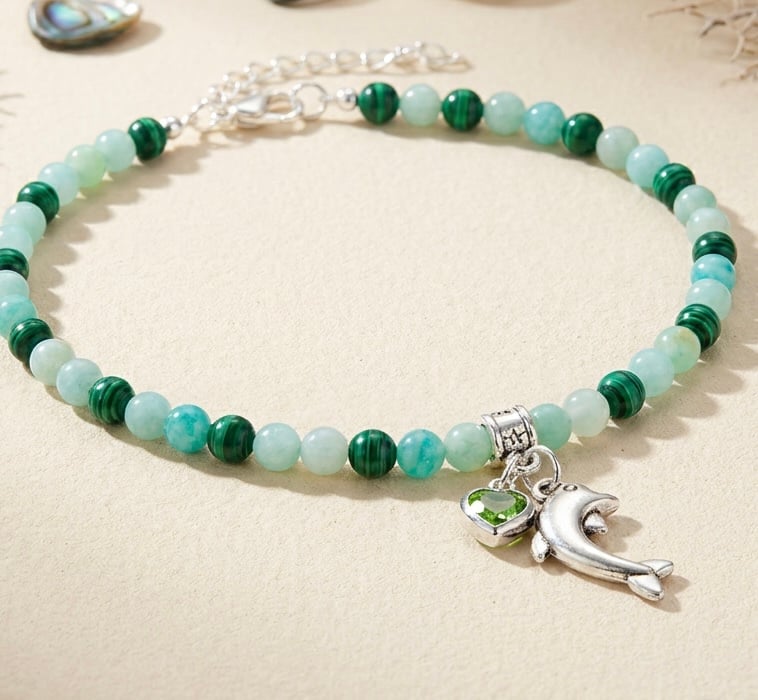 Dainty Amazonite Anklet with Dolphin Charm
