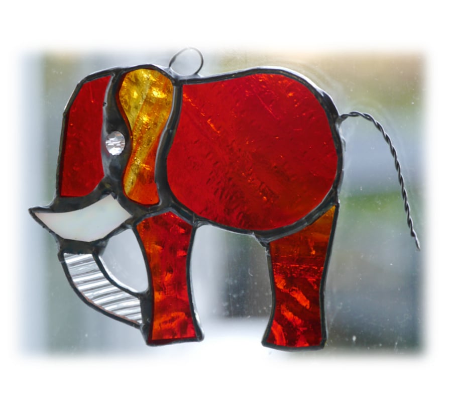 Elephant Suncatcher Stained Glass Amber 087