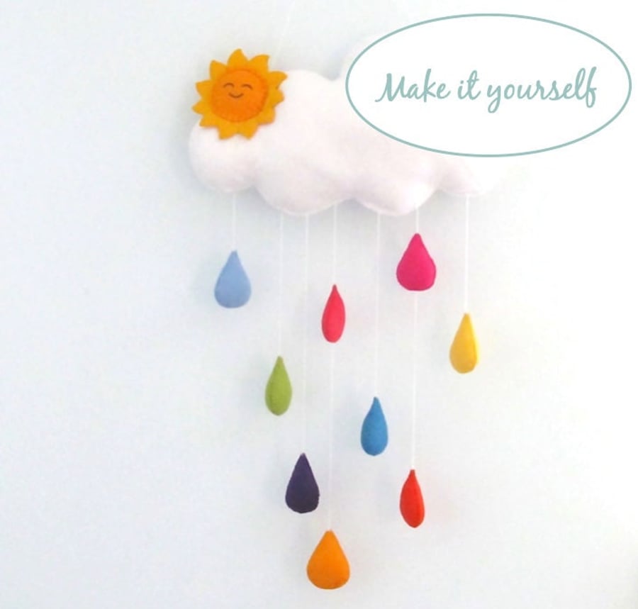 Felt Sewing Kit Cloud and Raindrop Mobile 