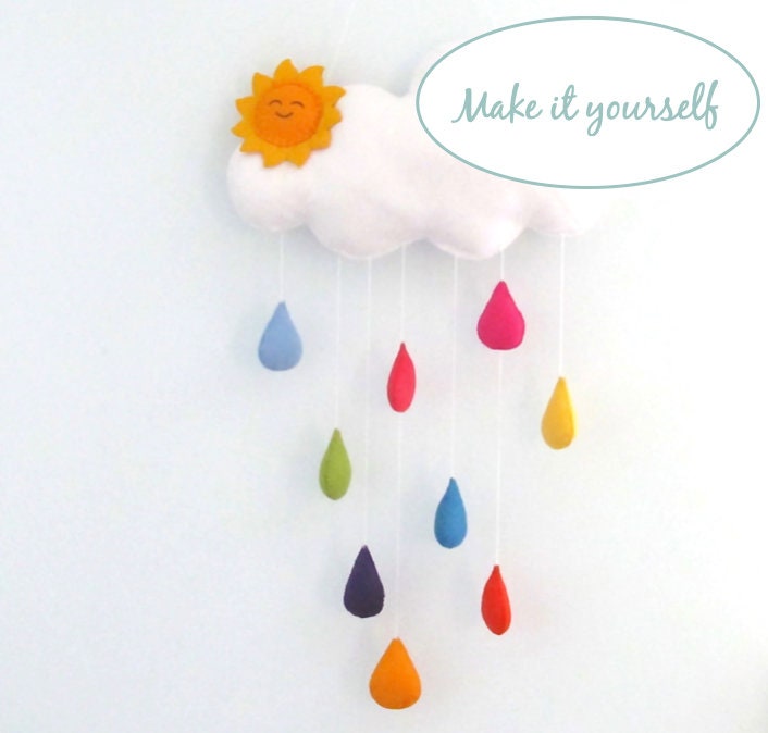 Felt Sewing Craft Kit Cloud and Raindrop Mobile 