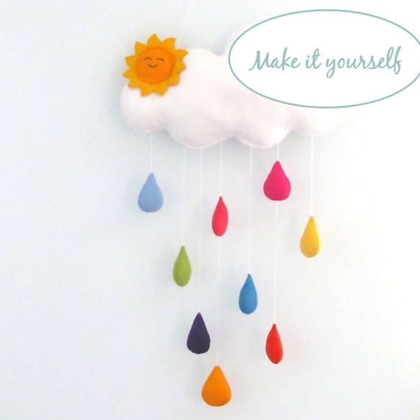 Felt Sewing Kit Cloud and Raindrop Mobile 