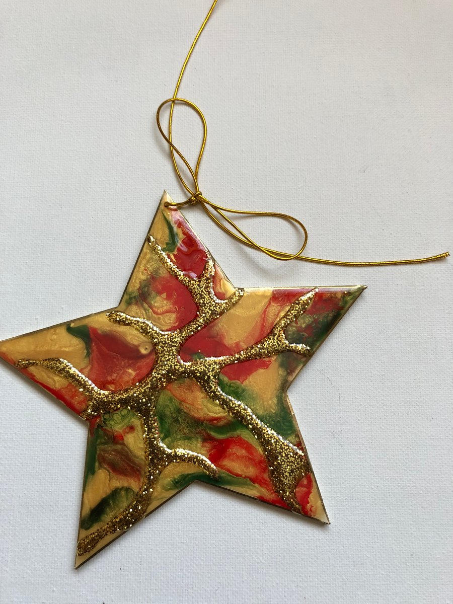 decoration, abstract, star, ornament , gold, red, green, 3D