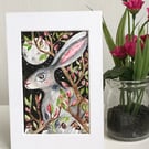 Original Hare Rabbit in Moonlight  Watercolour 