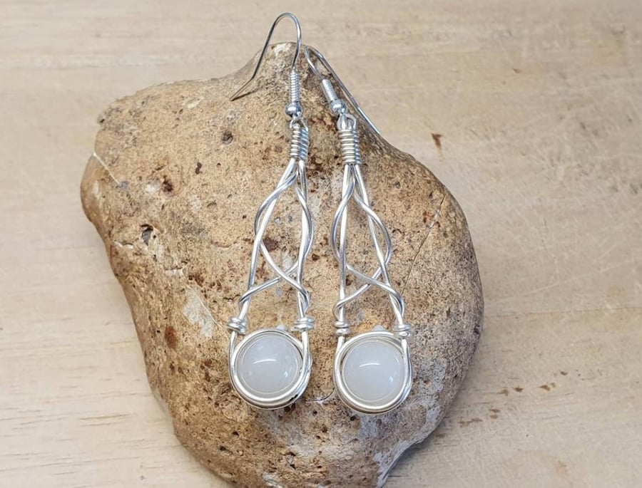 Celtic knot Moonstone earrings. Wire wrapped earring. June Birthstone.