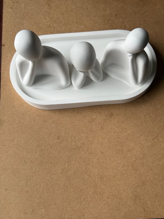Handmade White Stone Family of 3 Sculpture on Tray - Minimalist Father's Day Gif
