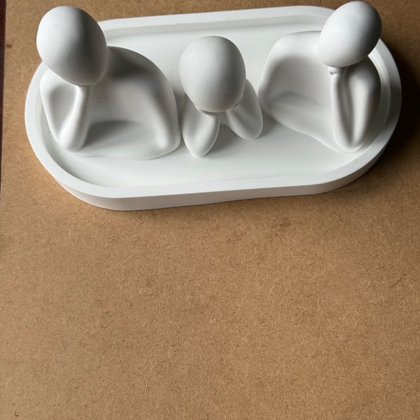 Handmade White Stone Family of 3 Sculpture on Tray - Minimalist Father's Day Gif