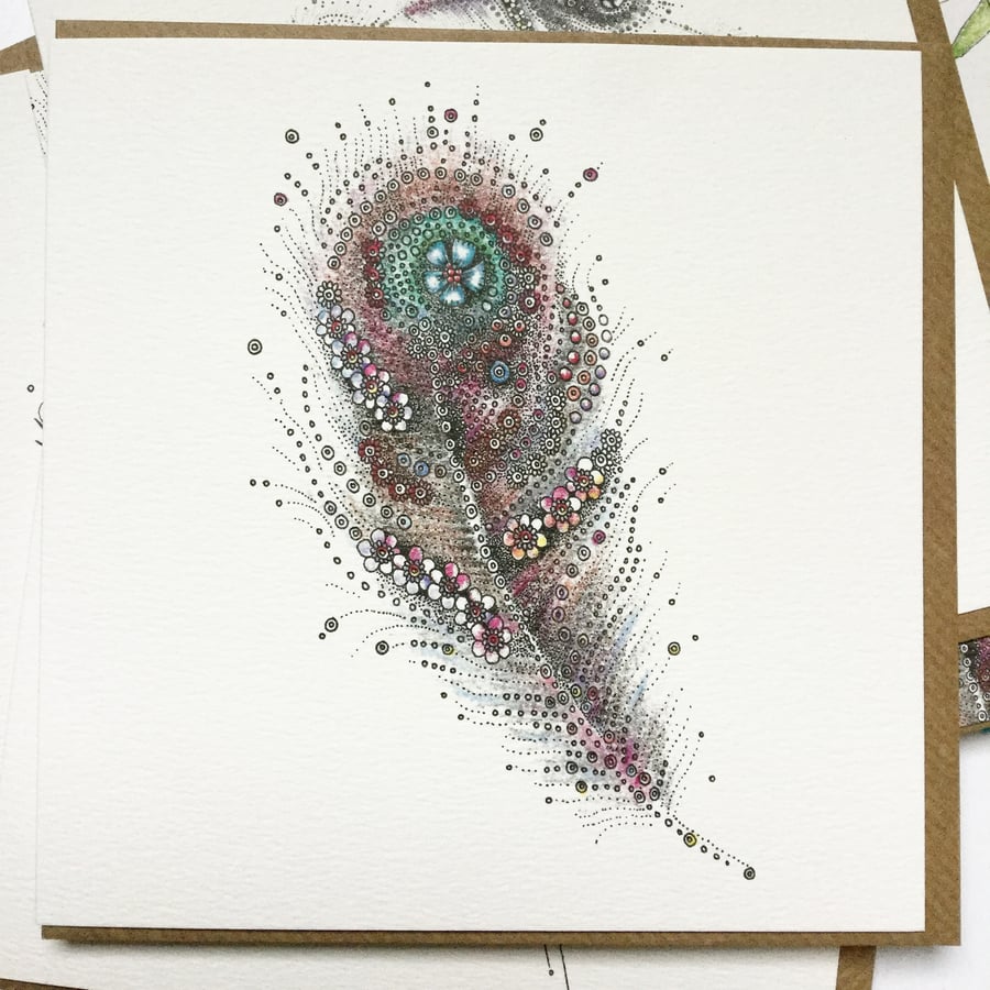 Single feather greeting card 