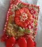 Orangle floral, Slow-stitched and beaded brooch. - Image 6