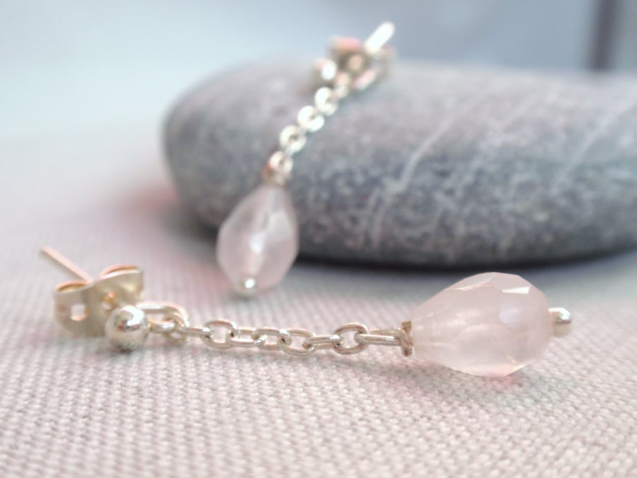 Rose Quartz Chain Earrings