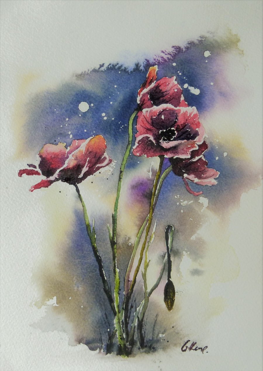 Poppies, Original Watercolour Painting.