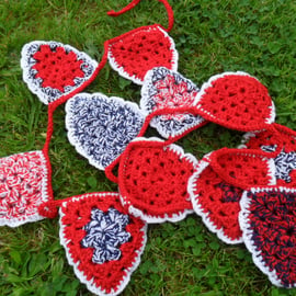 Bunting - Crochet - red, white and blue