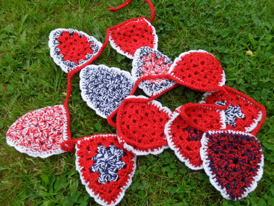 Bunting - Crochet - red, white and blue