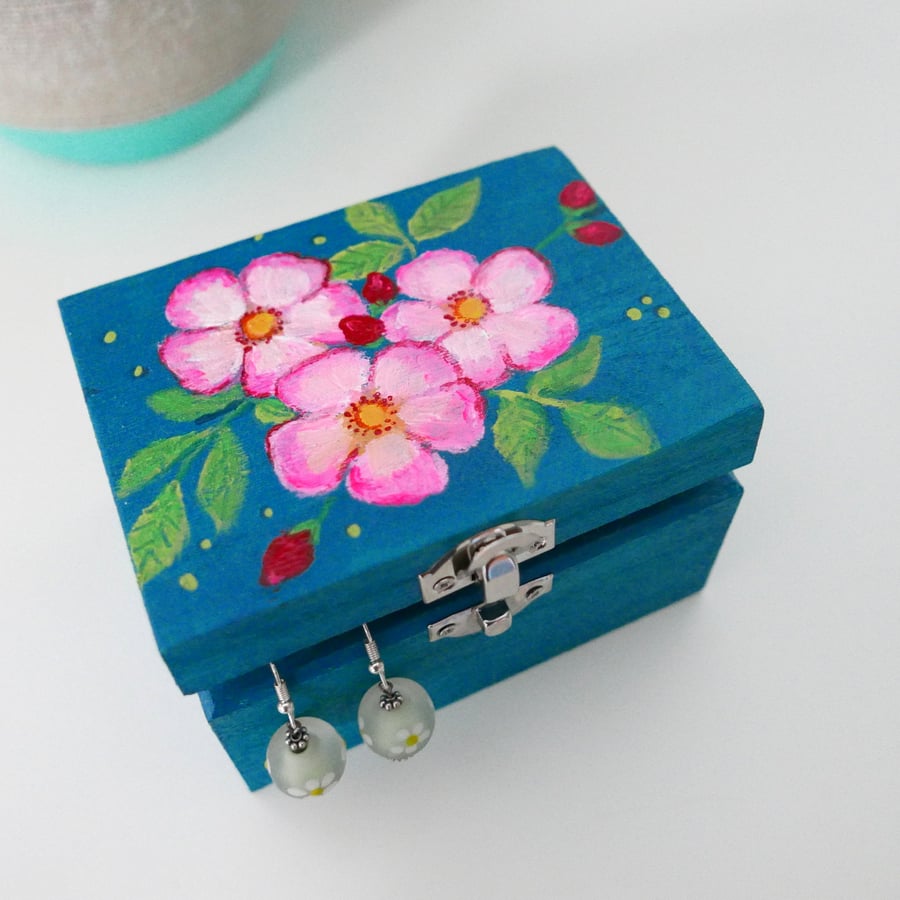 Special Offer - Floral Painted Jewellery Box with Free Flower Earrings 