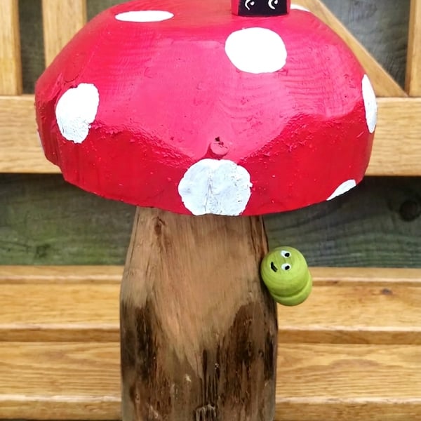 Red Toadstool with Caterpillar