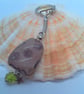 Brown Mottled Jasper Key Ring with Star Charm and Green Bead, Teacher's Gift - Image 2