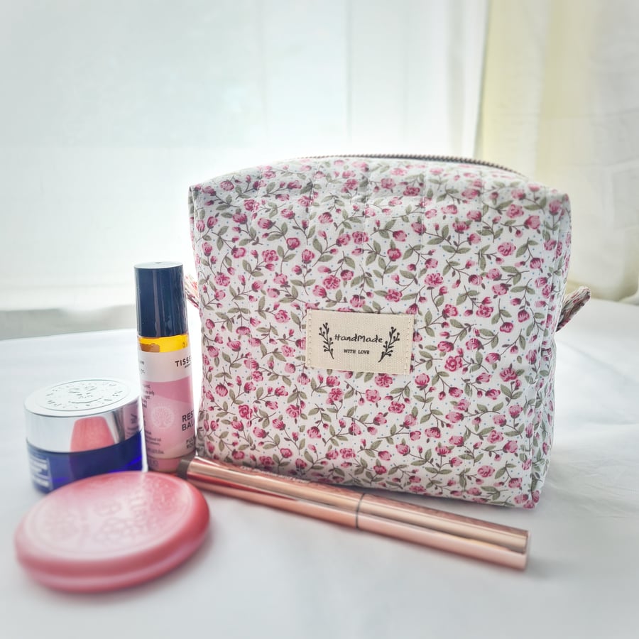 Mini Ditsy Pink Flower Print Make Up Bag
