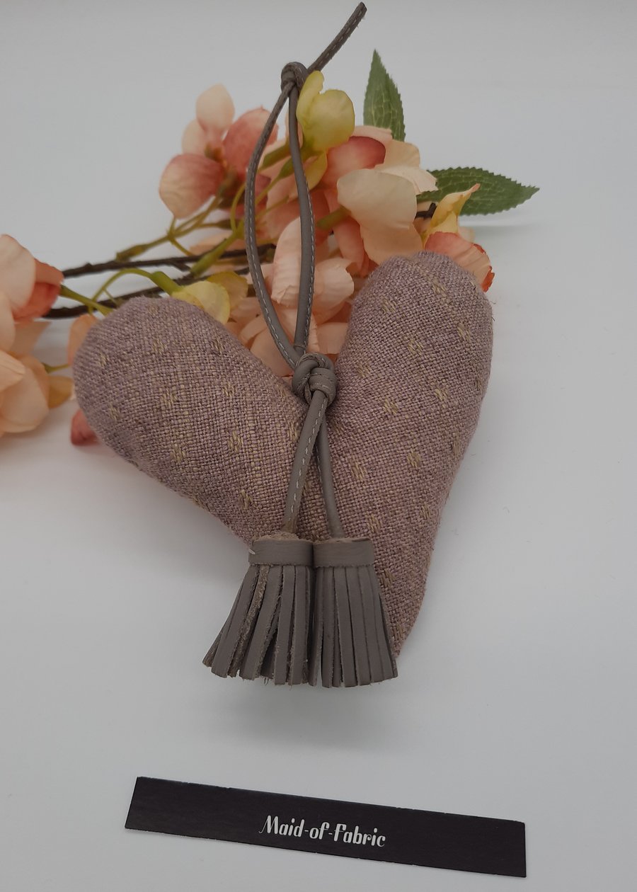 Heart hanger,  free uk delivery,  dusky pink and grey.  