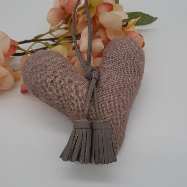 Heart hanger,  free uk delivery,  dusky pink and grey.  