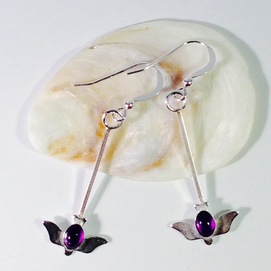 Silver and Amethyst bird earrings