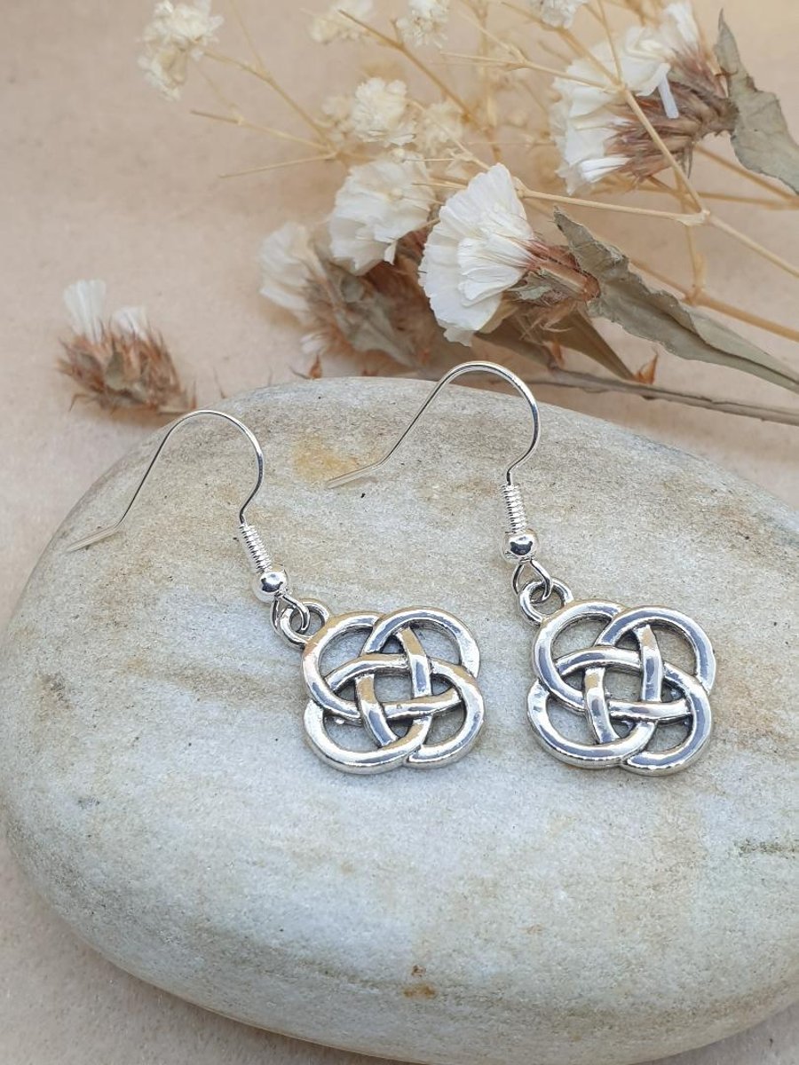 handmade silver plated earrings with beautiful silver celtic knot charms 
