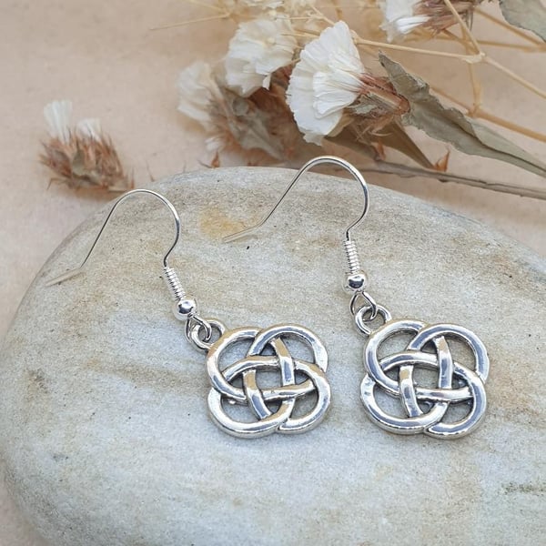 SALE handmade silver plated earrings with beautiful silver celtic knot charms 