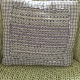 Hand Smocked Lilac Gingham Cushion