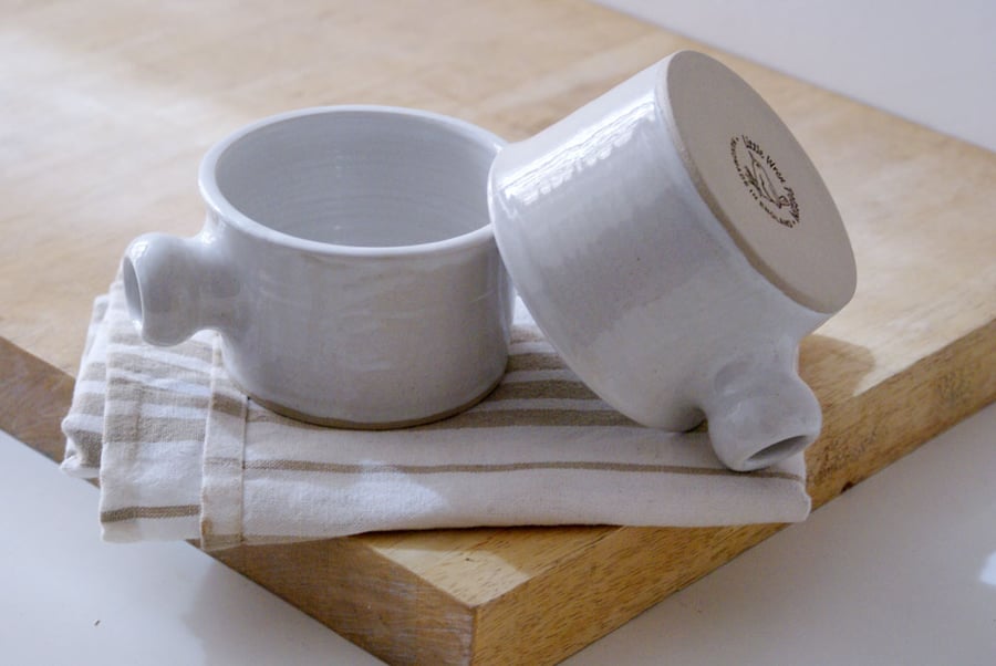 Seconds Sale - Set of two wide stoneware soup mugs in brilliant white