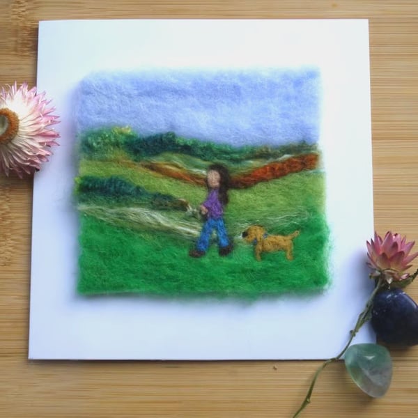 Handmade needle felted Walkies greetings card