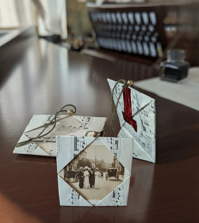  Little Photo Frame Ornament - Handcrafted with Vintage Sheet Music Origami
