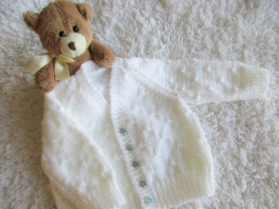 16" White Baby Boys Knots Patterned Cardigan