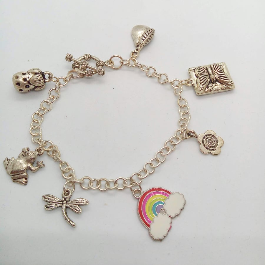 Summer Day Silver Charm Bracelet or Anklet, Beach Jewellery