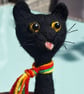 Funky Needle-Felted Cat Ornament – Handmade Wool Sculpture with Scarf (One Cat) - Image 5