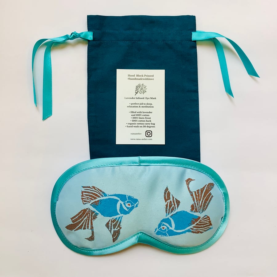 Sky Blue Koi Fish Duchess Satin lavender infused eye mask