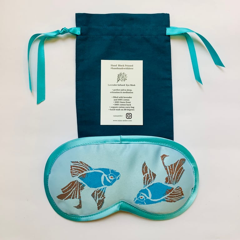 Sky Blue Koi Fish Duchess Satin lavender infused eye mask