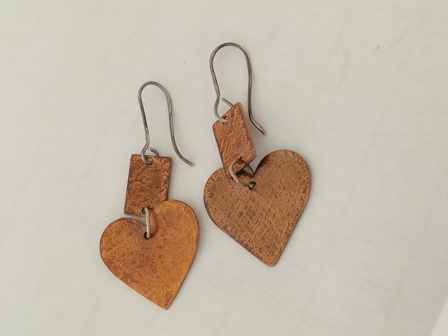 Large Copper Heart Textured Earring