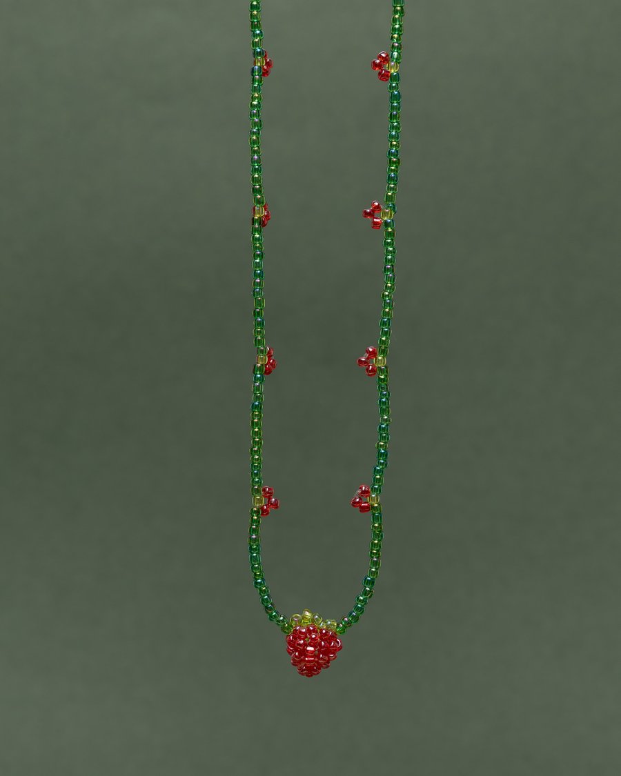 Beaded Strawberry Pendant Necklace - Smoothie Collection.