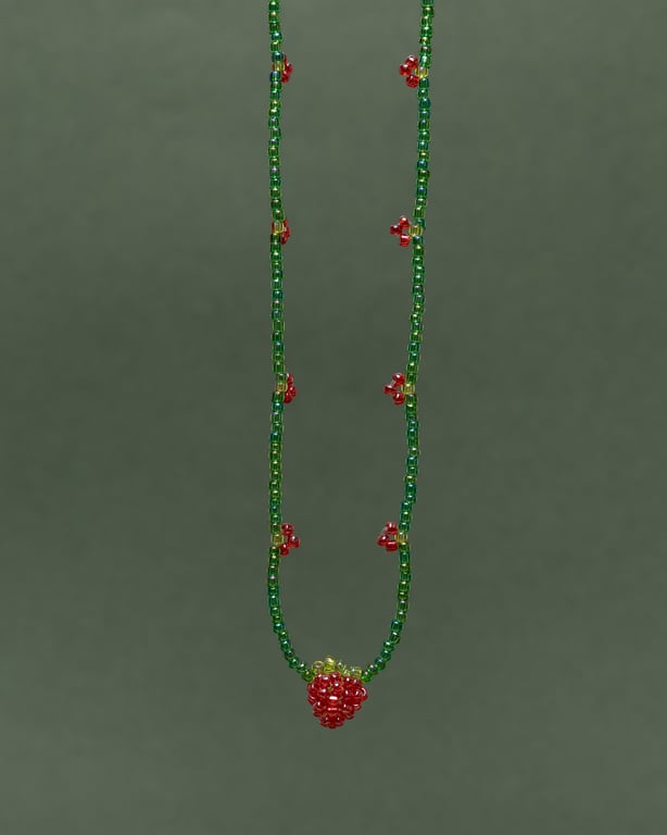 Beaded Strawberry Pendant Necklace - Smoothie Collection.