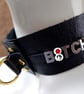 Black leather choker collar style necklace with brass metal d ring 
