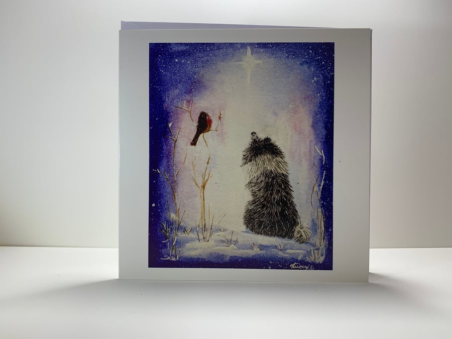 Original Shetland Sheepdog Christmas Card (Blue Merle)