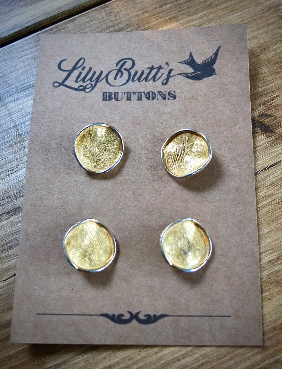 4 Vintage Gold Wavy Metal Buttons