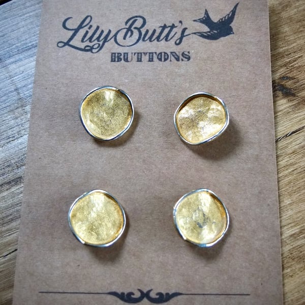 4 Vintage Gold Wavy Metal Buttons