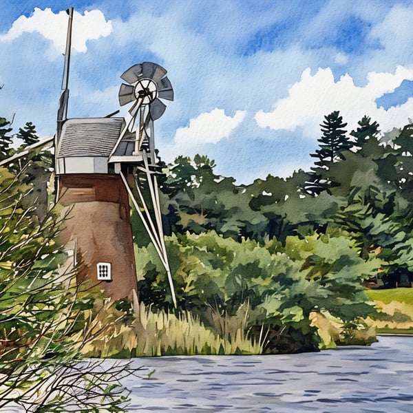 Print of Original Water Colour A4 Windmill On The Broads