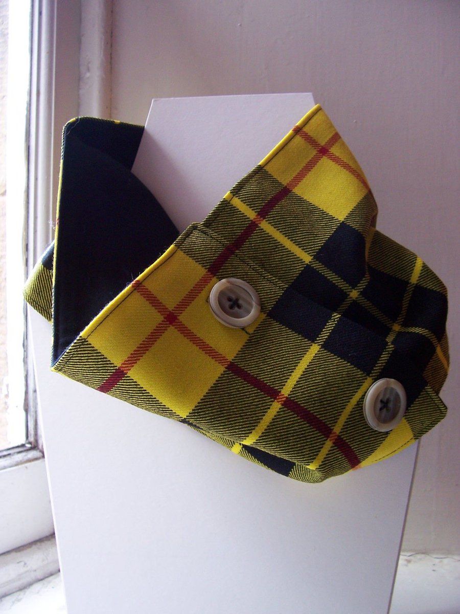 Unisex wool tartan cowl with faux button fastening - Glen Shee