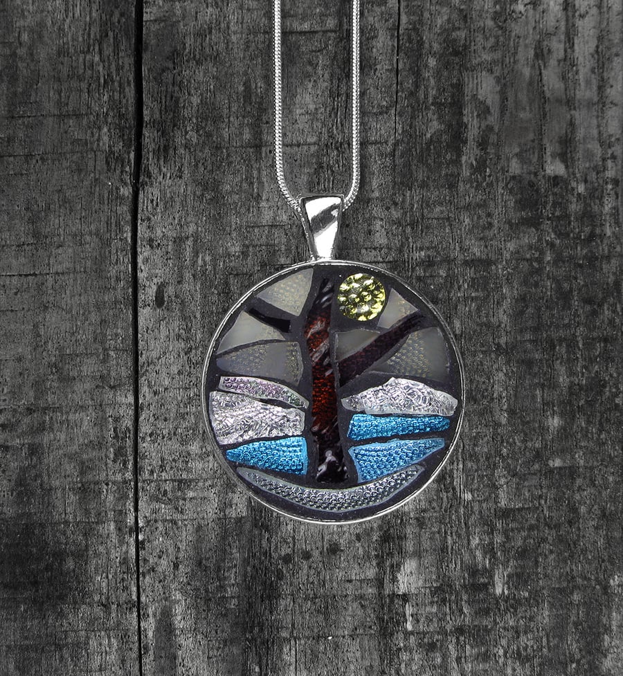 'Lone Tree' Stained Glass Mosaic Pendant